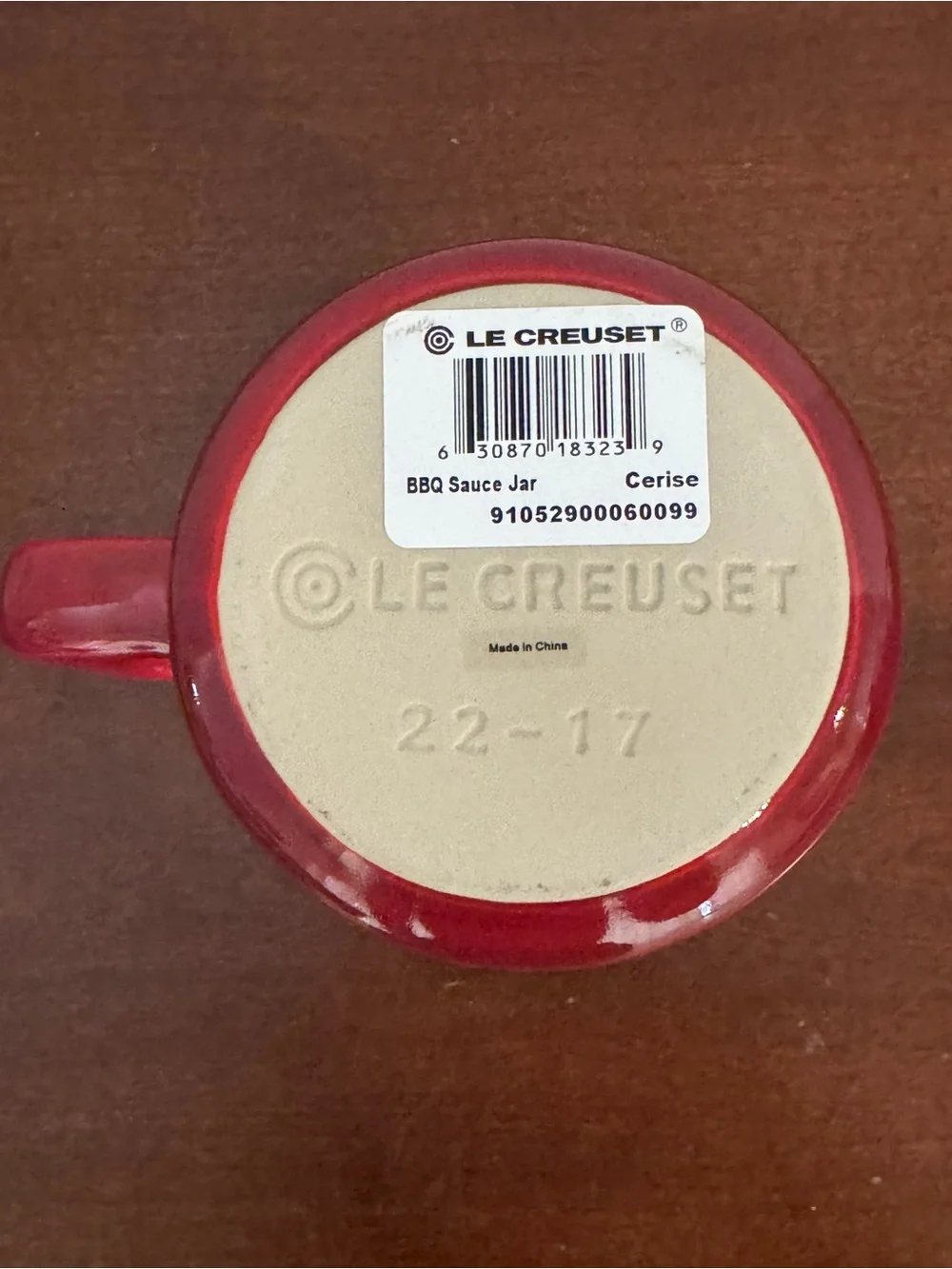 Le Creuset NEW cerise red Stoneware BBQ Sauce Jar Pitcher with Handle